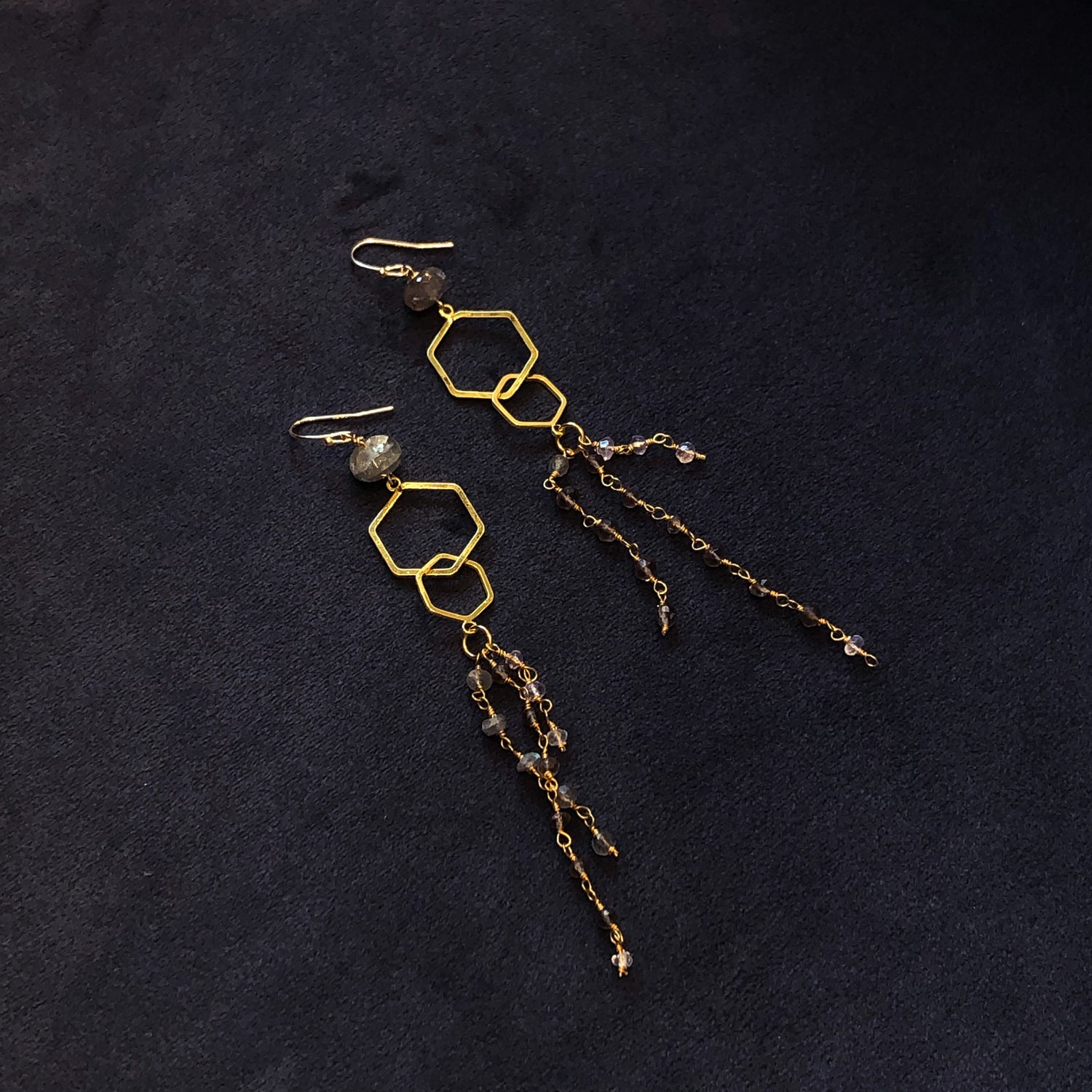 Handmade Labradorite Hex Dangle Earrings