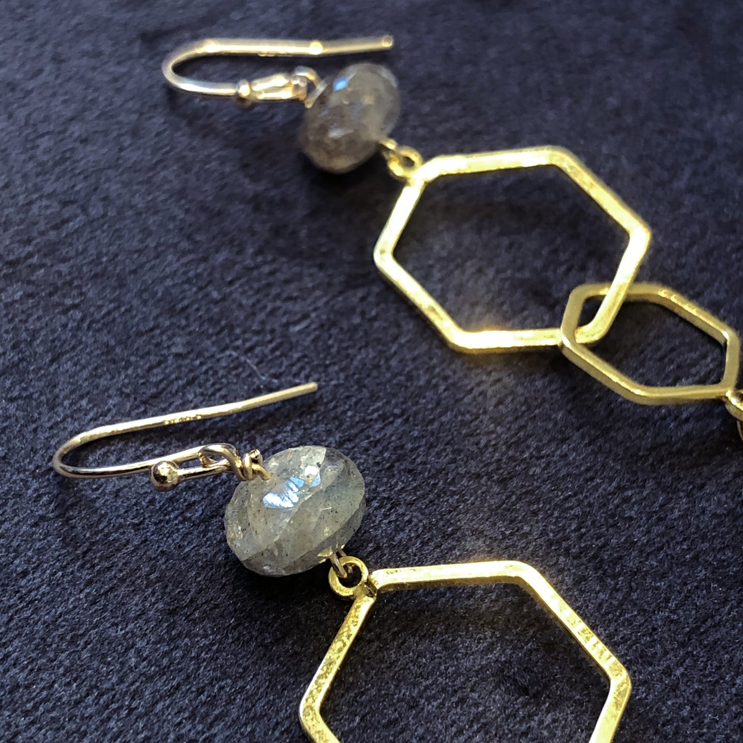 Handmade Labradorite Hex Dangle Earrings