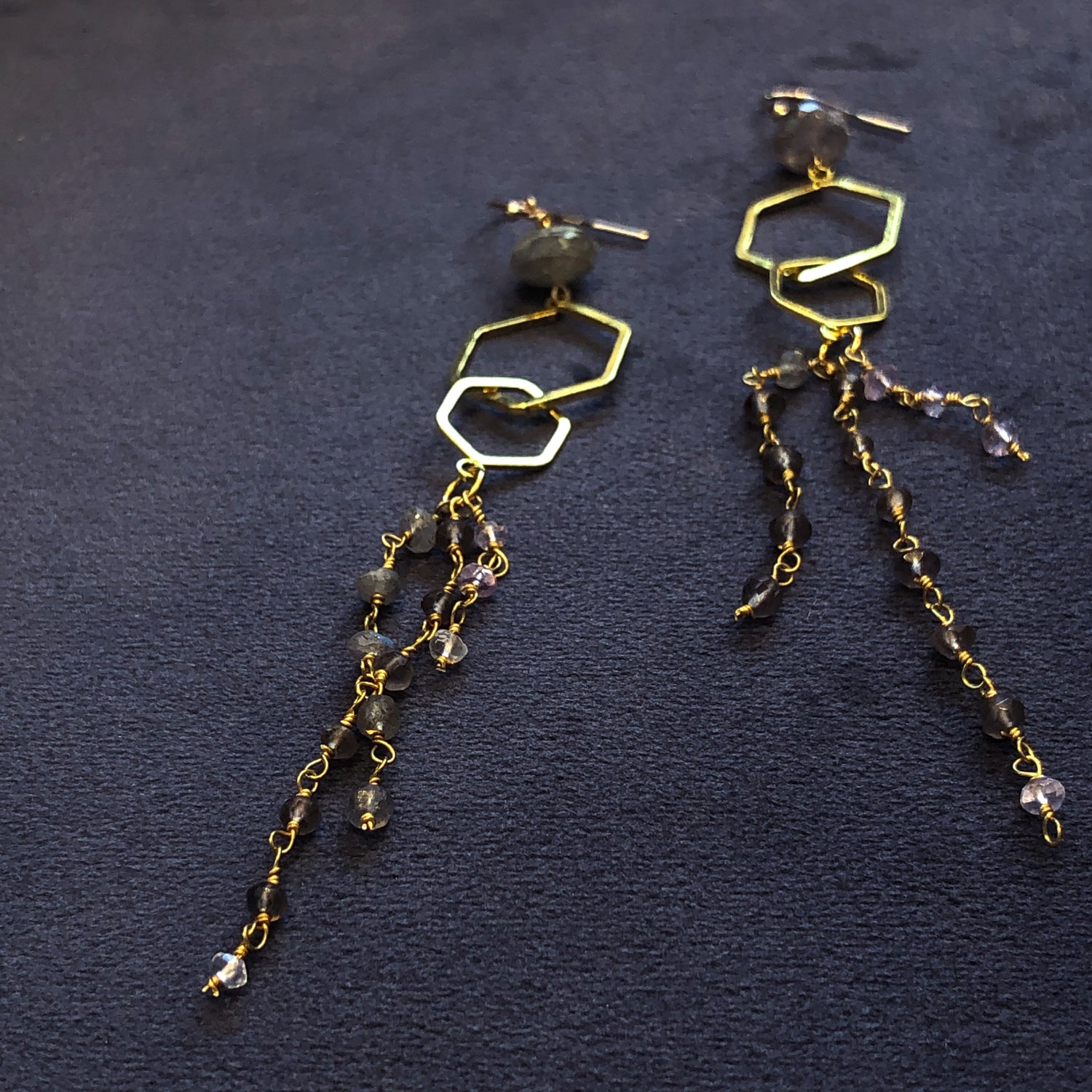 Handmade Labradorite Hex Dangle Earrings