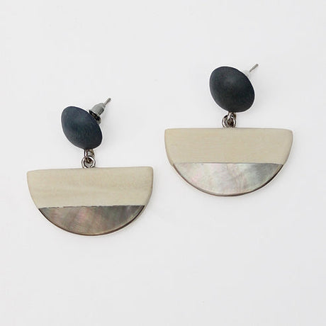 Ivory Wood and Shell Half Moon Earrings Sylca Designs Jewelry