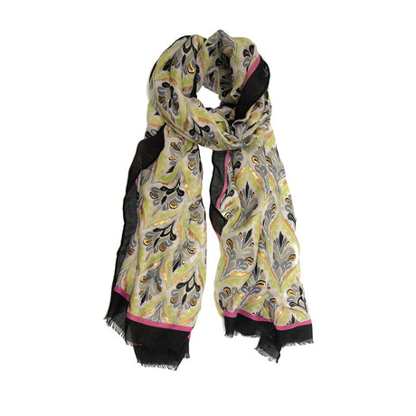 Gold Accented Quatrefoil Print Long Scarf Black