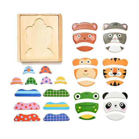Kikkerland Animal Mix Up! Wooden Puzzle Pinewood for Ages 3 and up.
