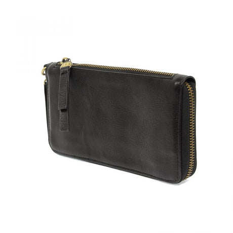 Black Vegan Leather Chloe Zip Around Wallet Wristlet - Side View