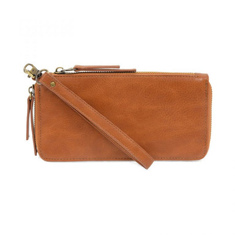 Chicory Brown Vegan Leather Chloe Zip Around Wallet Wristlet - Front View