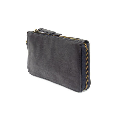 Midnight Blue Vegan Leather Chloe Zip Around Wallet Wristlet - Side View