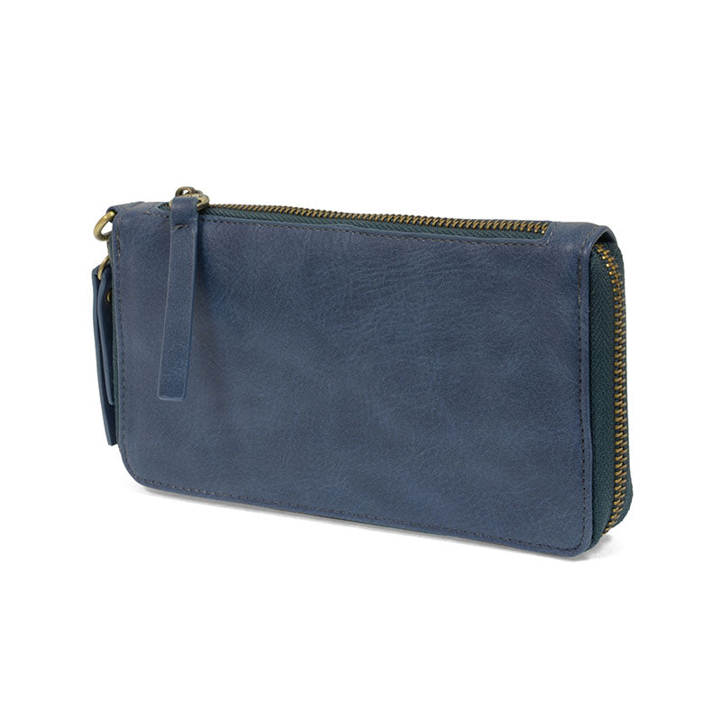 Cerulean Blue Vegan Leather Chloe Zip Around Wallet Wristlet - Side View