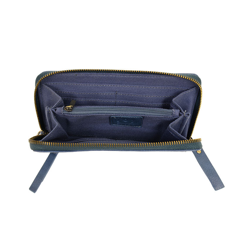Cerulean Blue Vegan Leather Chloe Zip Around Wallet Wristlet - Inside View