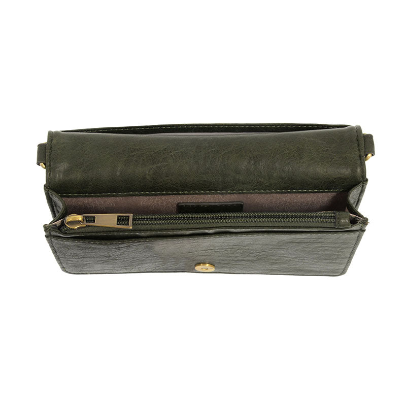 Dark Jade Vegan Leather Mini Foldover Billie Crossbody Interior Zip Pocket