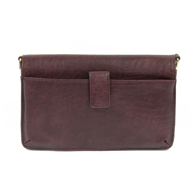 Aubergine Vegan Leather Mini Foldover Billie Crossbody Back View Phone Pocket