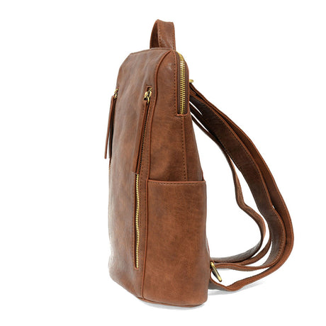 Vegan Leather Saddle Brown Raegan Backpack - Side View