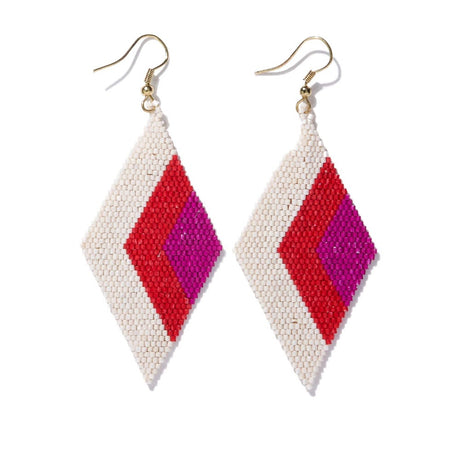 Ink + Alloy Glass Seed Bead Scarlet & Magenta Diamond Dangle Earrings