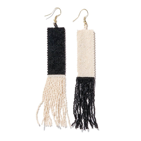 Ink + Alloy Black Ivory Mirror Image Long Fringe Earring