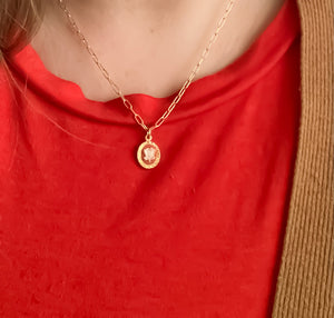 Carved Tulip Charm Necklace - Maraschino