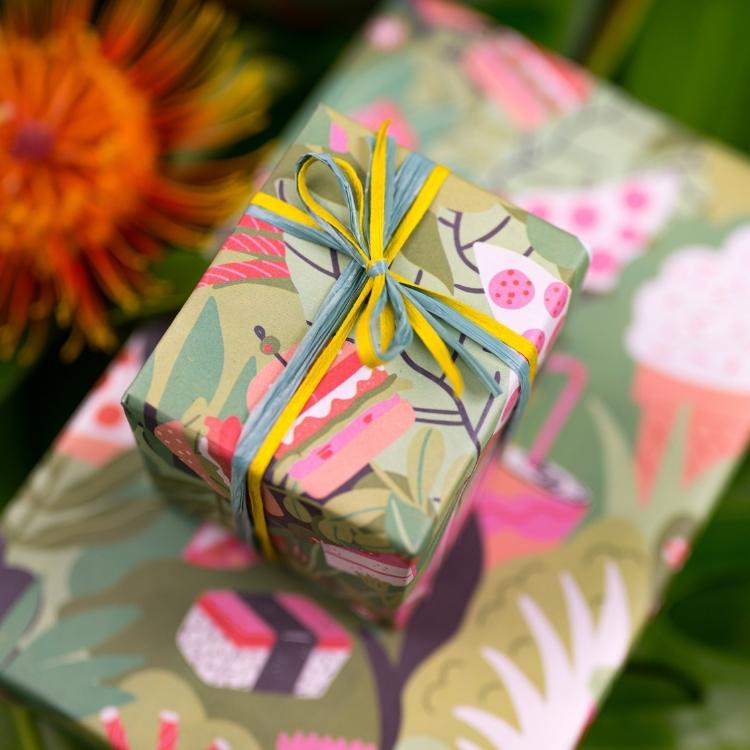 Wrappily Eco Gift Wrapping Paper. Double Sided Newsprint Made in the USA. Plants 'n Junk/Geo Dots.