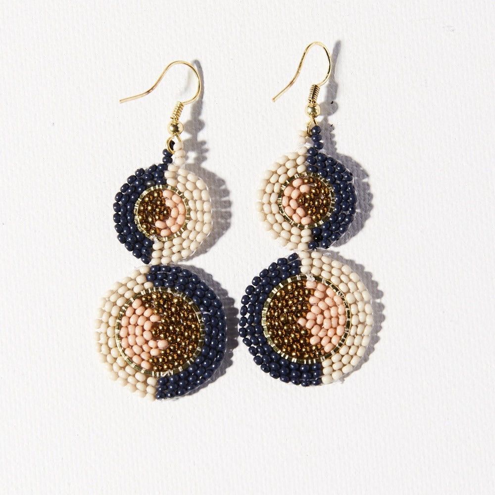 Ink + Alloy Peacock Ivory Gold Double Disc Earring