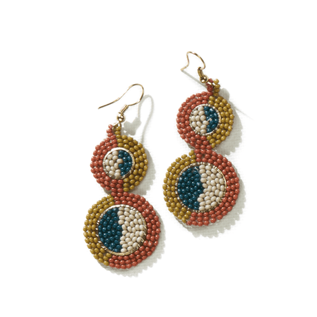 Rust Citron Peacock Double Disc Earring