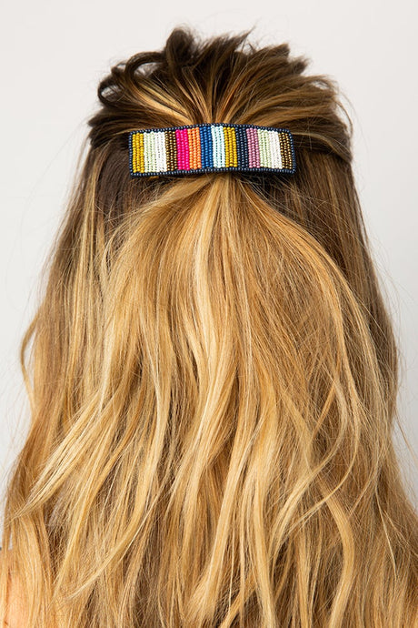 Multi Color Beaded Striped Hair Barette