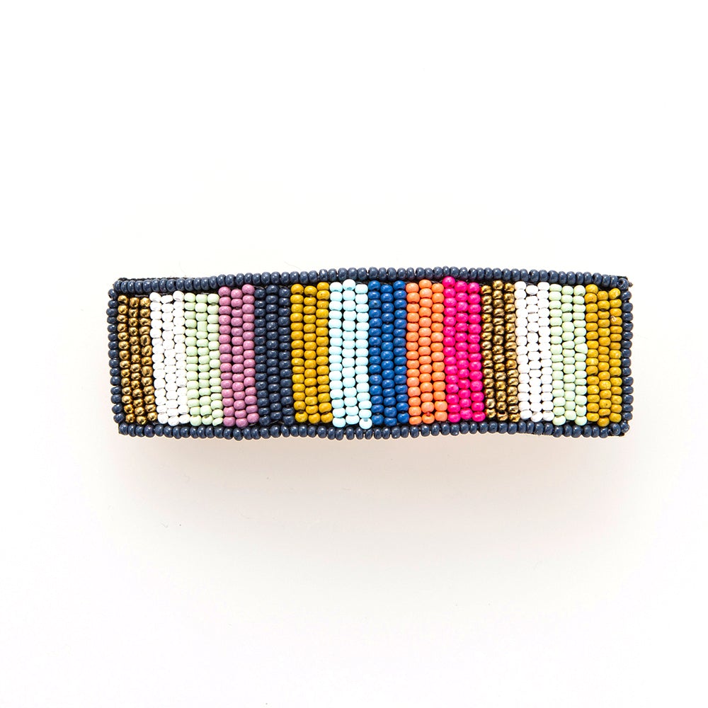 Multi Color Beaded Striped Hair Barette