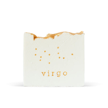 FinchBerry Handcrafted Vegan Soap. Gluten Free, Paraben Free, Sulfate Free. Vegan. Decorated with the Virgo constellation in gold.