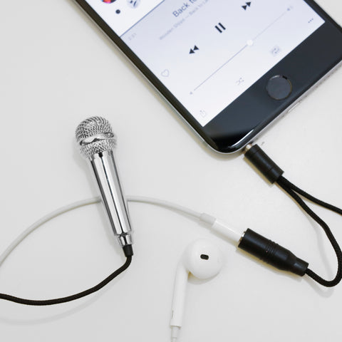 Kikkerland Mini Karaoke Microphone Connects to Smartphones and Laptops.