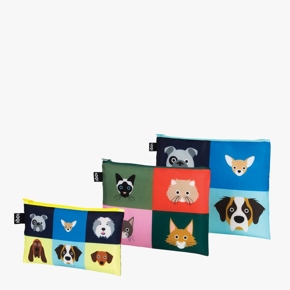 Dogs & Cats Zip Pocket Travel Pouch Zipper Designed by Artist Stephen Cheetham