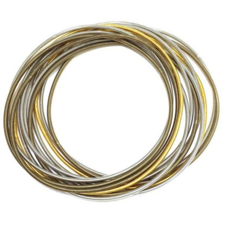 Multi Tone Gold Silver Bronze Piano Wire Layered Bracelet Set