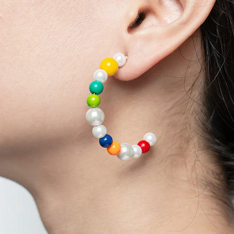 Rainbow Bead & Glass Pearl Hoops