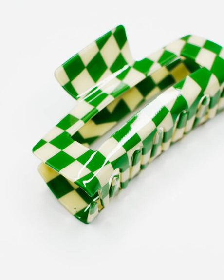 Checkered Hair Claw Clip - Green