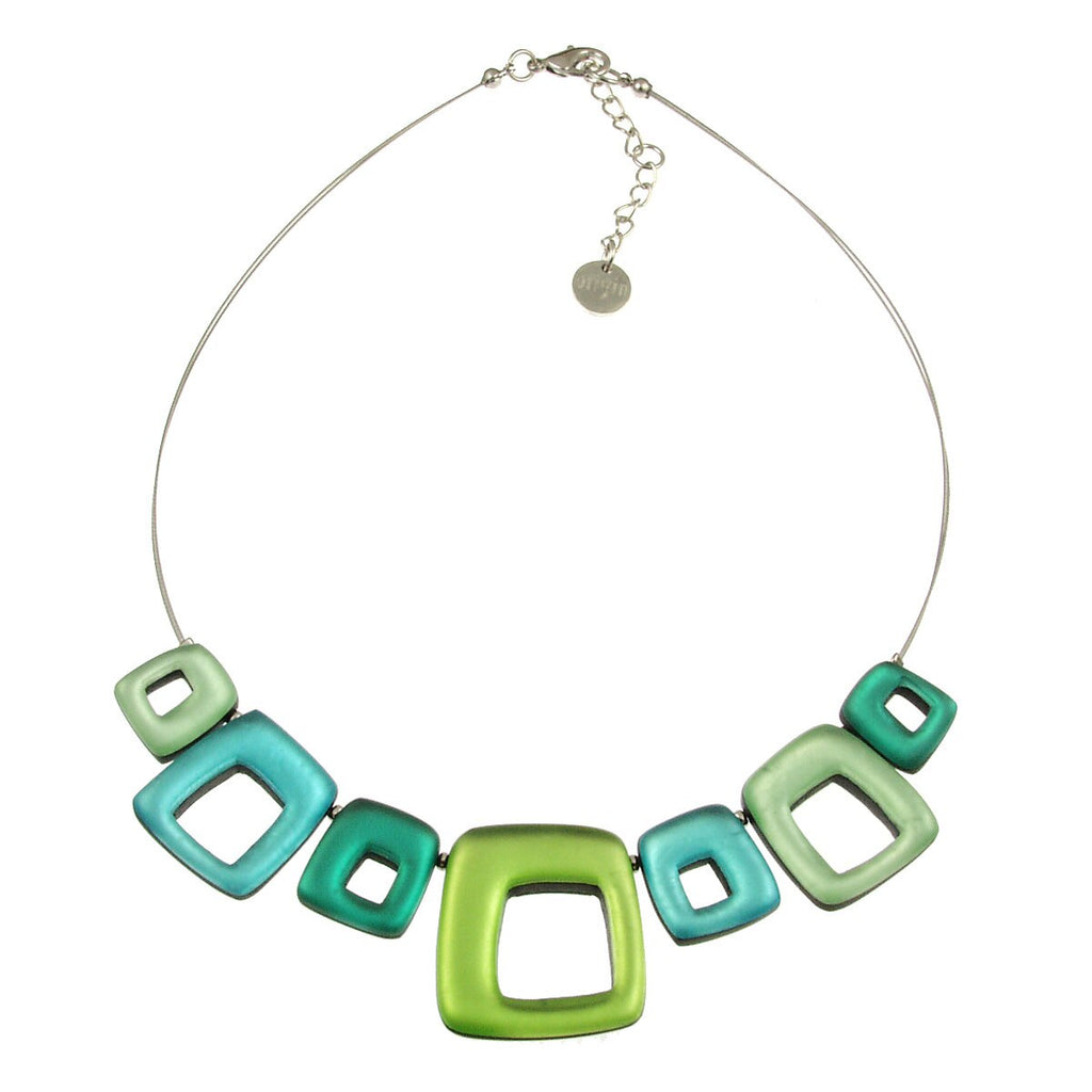 Blue Green Turquoise Orchard Color Hollow Squares Resin Statement Necklace