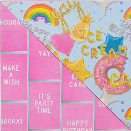 Wrappily Eco Gift Wrapping Paper. Double Sided Premium Newsprint Made in the USA - Birthday Balloons / Letter Board