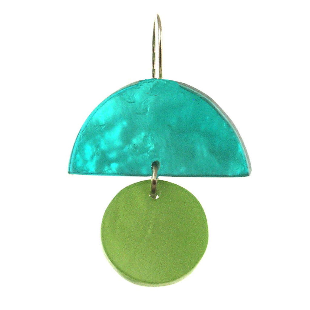 Balance Half Moon Two Tone Dangle Earrings - Turquoise & Lime Green