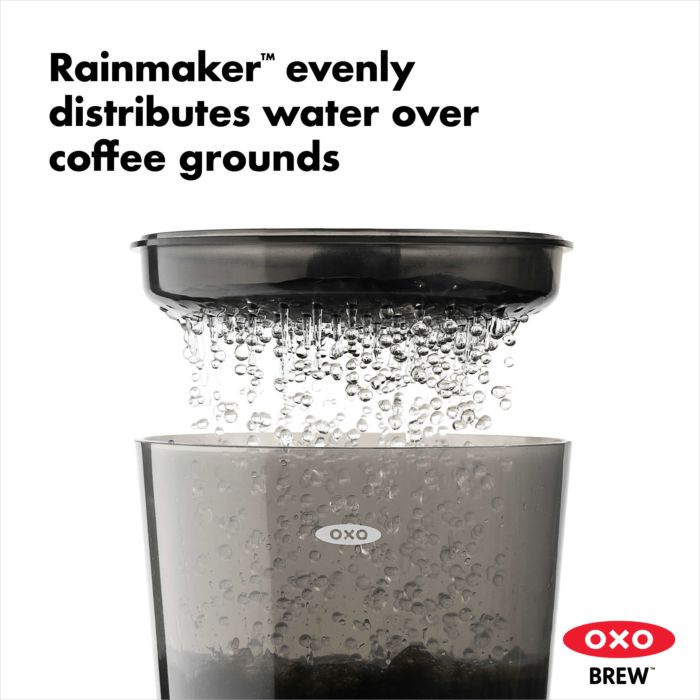 Compact Cold Brew Coffee Maker Rainmaker evenly distributes water over coffee grounds