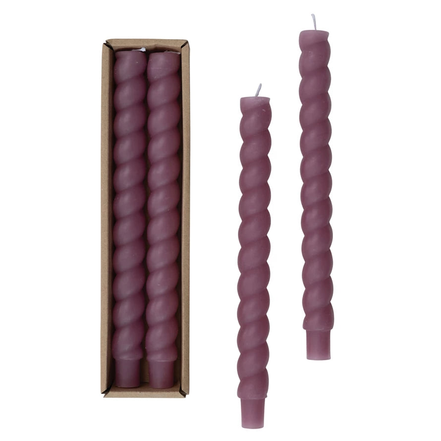 10"H Unscented Twisted Taper Candles in Box, Cabernet Purple Color, Set of 2 Creative Co-Op