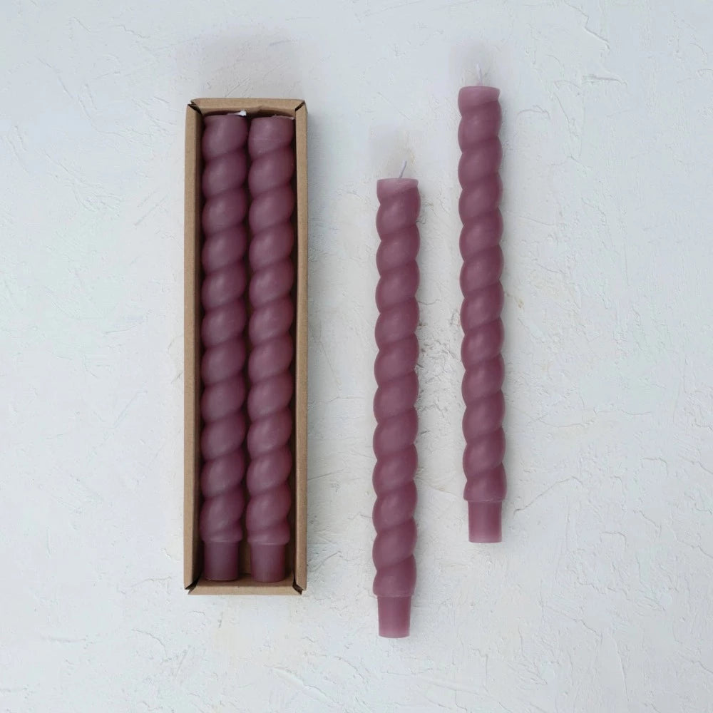 SKU#CD2077 Collection: Flaire Creative Co-Op 10"H Unscented Twisted Taper Candles Cabernet Purple Color