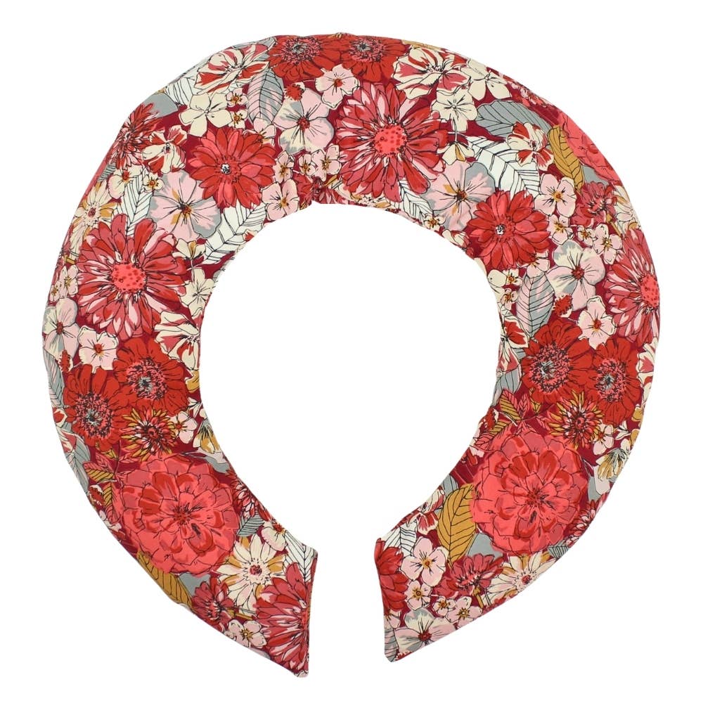 Crimson Floral Cotton Print Aromatherapy Neck Wrap Pillow Handmade in Portland