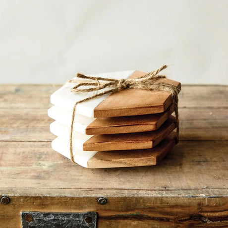 Mango Wood and White Marble Coaster Set of Four Lifestyle