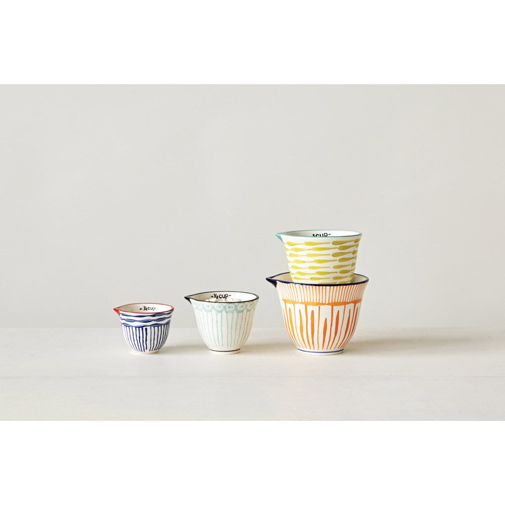 Colorful Striped Stoneware Kitchen Measuring Cups Set - Hello World