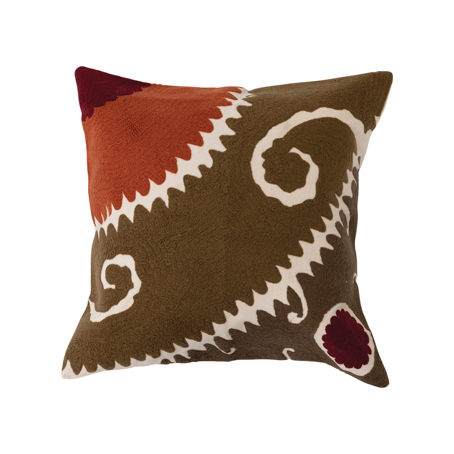 Suzani Embroidered Cotton Pillow