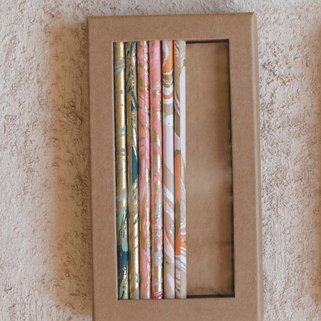 Marbled Handmade Paper Wrapped Pencils