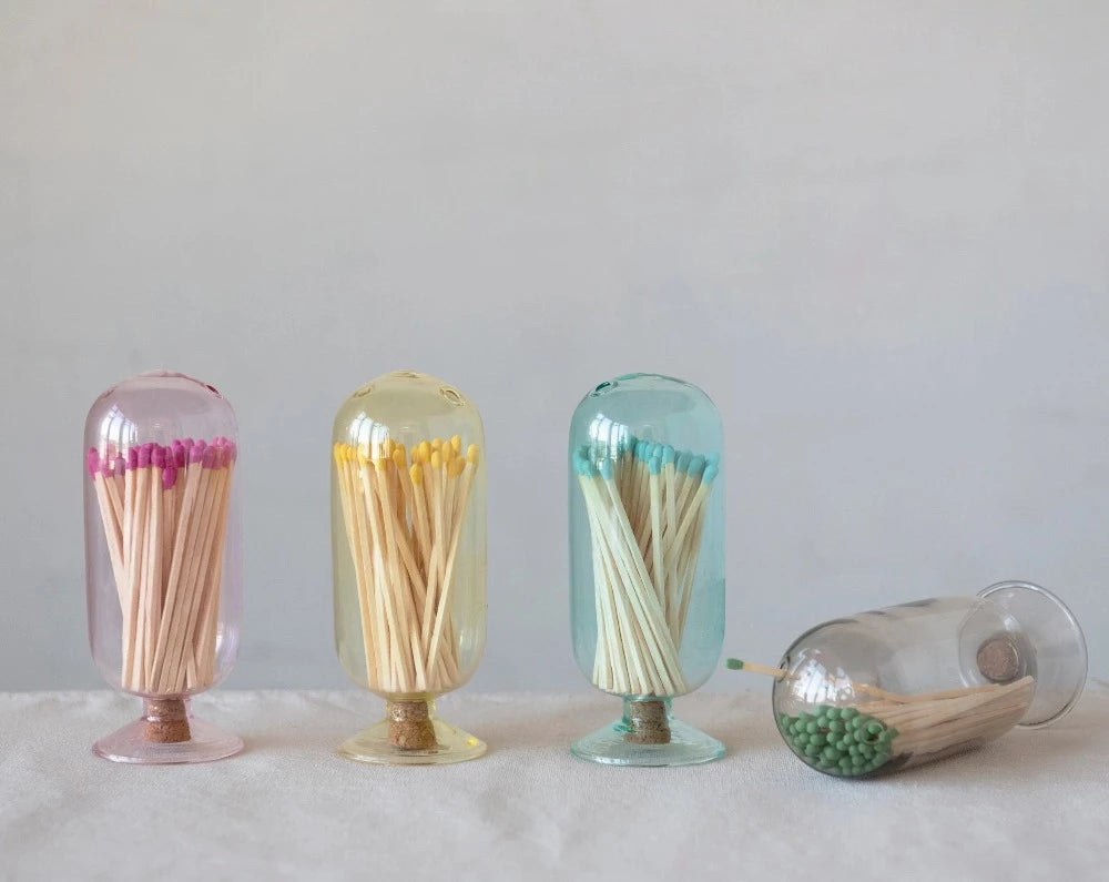 Vintage Style Home Decor Colorful Glass Matches Stick Dispenser 