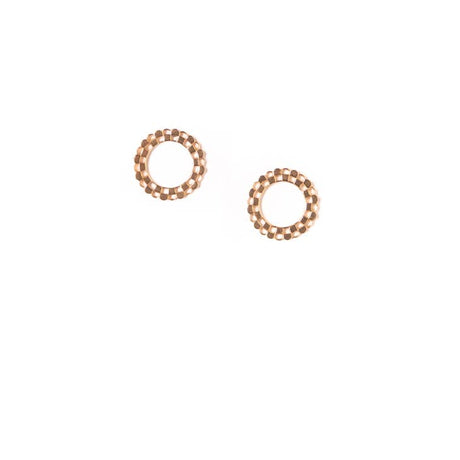 Goldtone Stud Checkered Circle Post Back Handmade Earrings