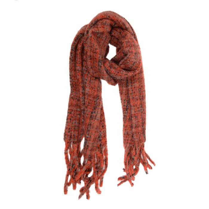 Joy Susan Accessories Micro Plaid Fringe Winter Scarf in Candy Apple