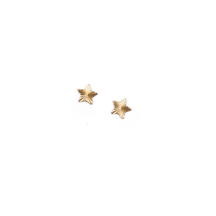 Goldtone Brass Starburst Star Shaped Brass Stud Earrings