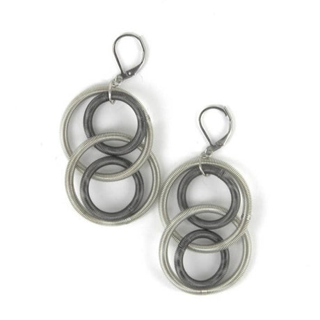 Slate Grey & Silver Tone Piano Wire Loop Dangle Earrings