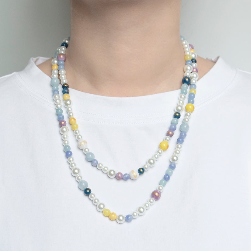 Pastel Bead & Glass Pearl Double Strand Necklace