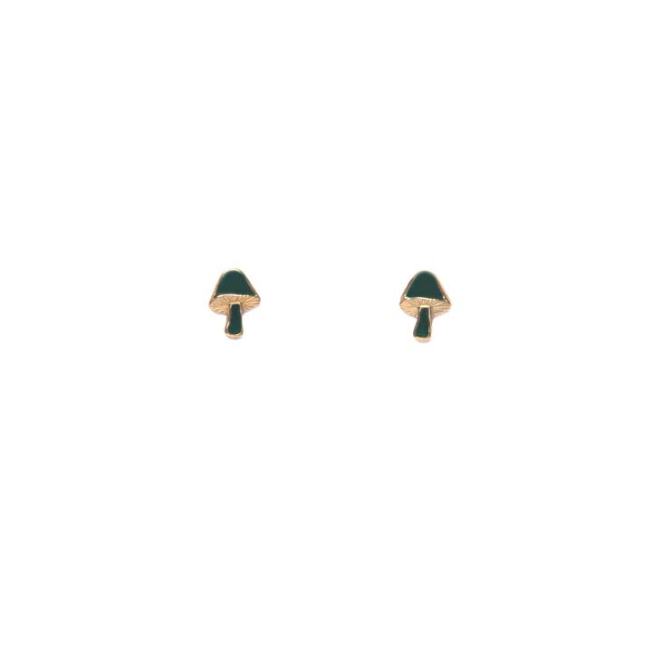 Tiny Mushroom Stud Earrings Vintage Style Jewelry Forest Green