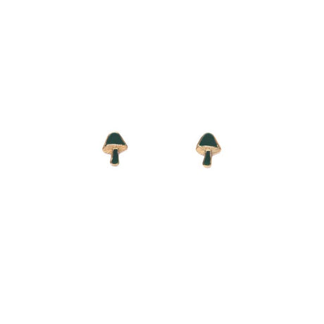 Tiny Mushroom Stud Earrings Vintage Style Jewelry Forest Green