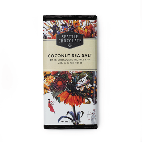 Seattle Chocolate Coconut Sea Salt Dark Chocolate Truffle Bar with coconut flakes Net Wt 2.5oz