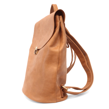 Camel Brown Vegan Leather Colette Backpack Side View