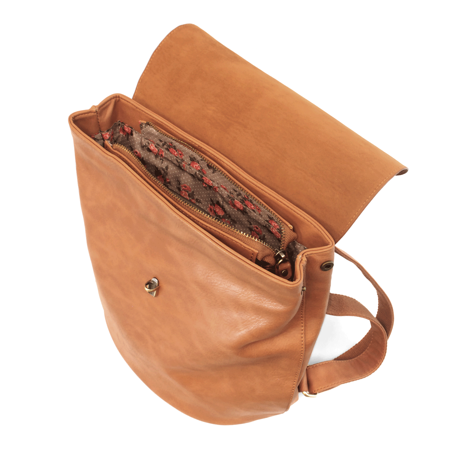 Camel Brown Vegan Leather Colette Backpack Inside View